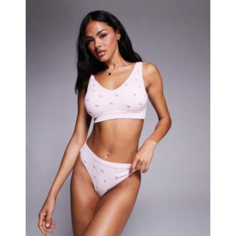 Boux Avenue cherry printed embroidered set in pink