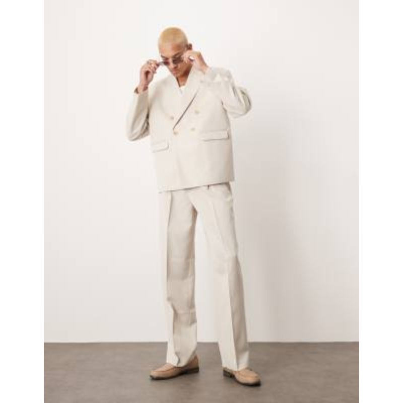 DESIGN boxy double breasted suit set in pebble