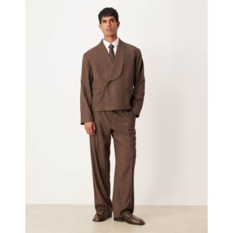 DESIGN boxy suit in brown jacquard