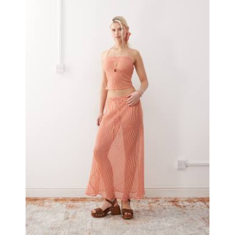 Reclaimed Vintage sheer red striped print set