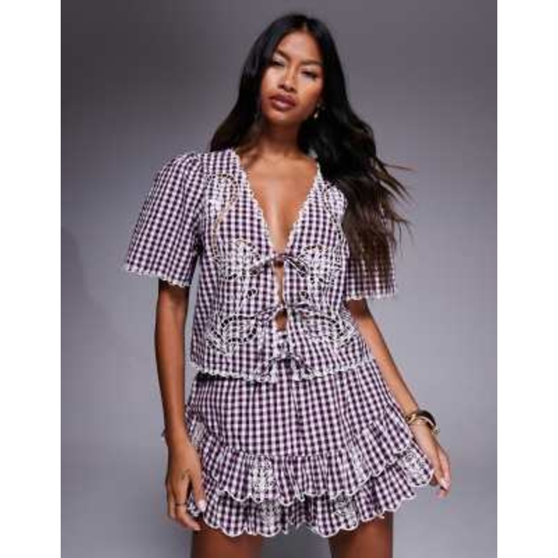 River Island tie front set in red gingham