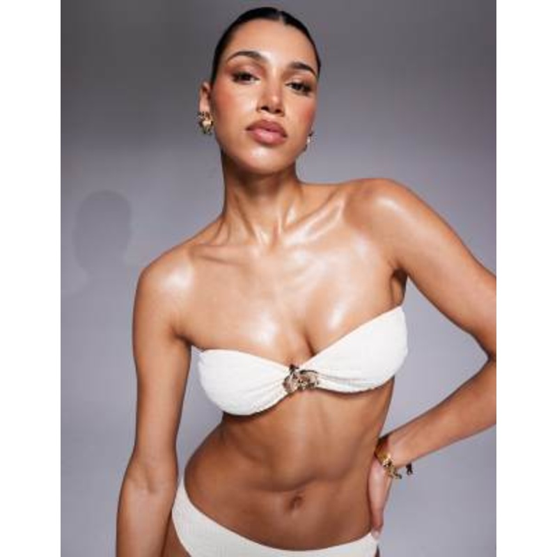 South Beach crinkle gold flower bikini in cream