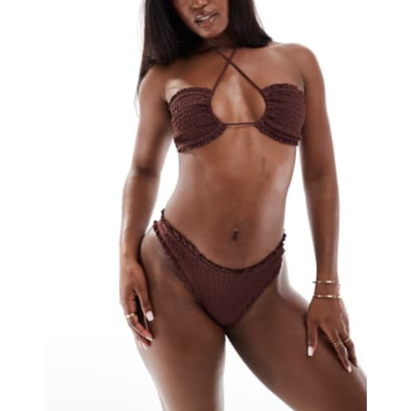South Beach ruffle crinkle bikini in brown
