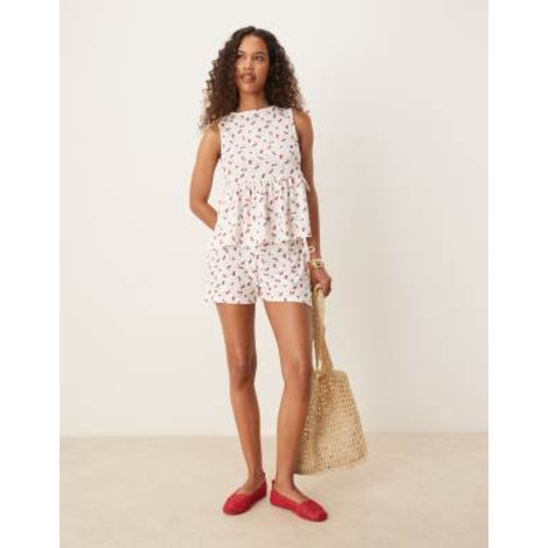 DESIGN broderie set in white/cherry print