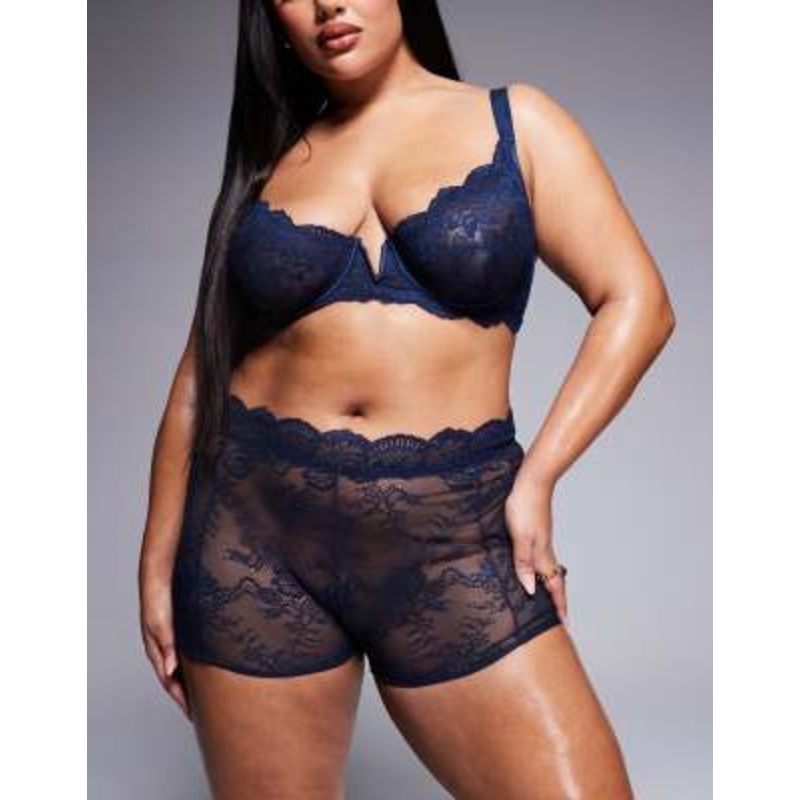 DESIGN Curve Ashley lace lingerie set in navy