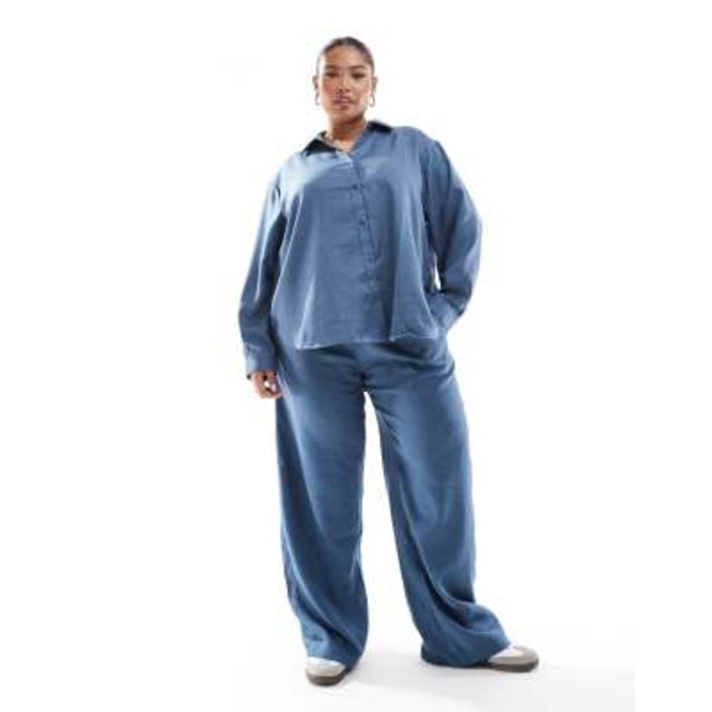 ONLY Curve chambray set in denim blue