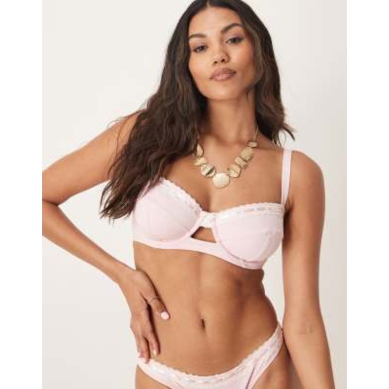Peek & Beau underwire bikini set with cream lace trim in pink