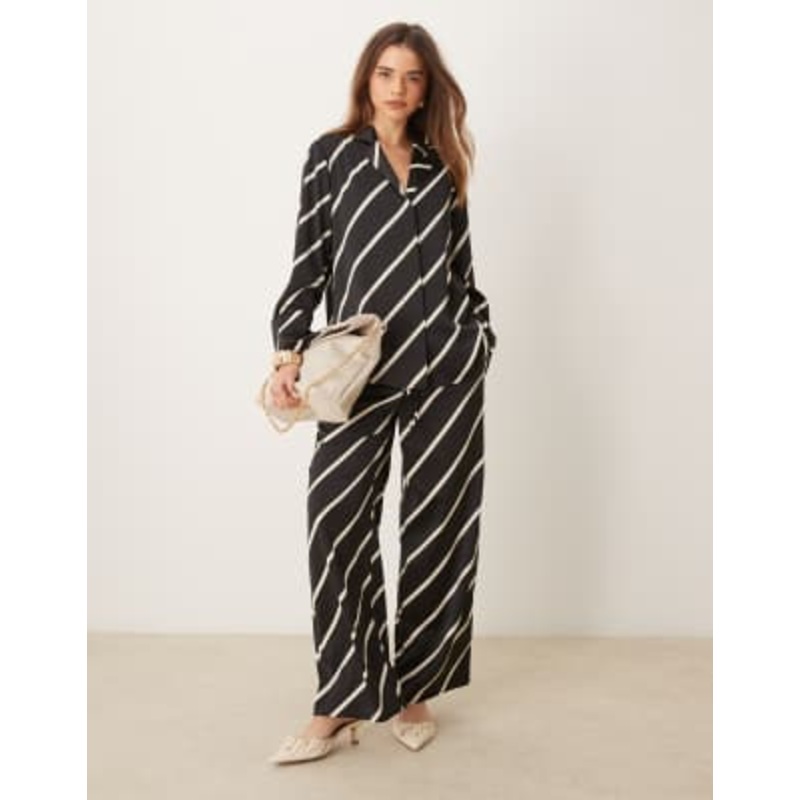Pretty Lavish relaxed striped set in black and cream