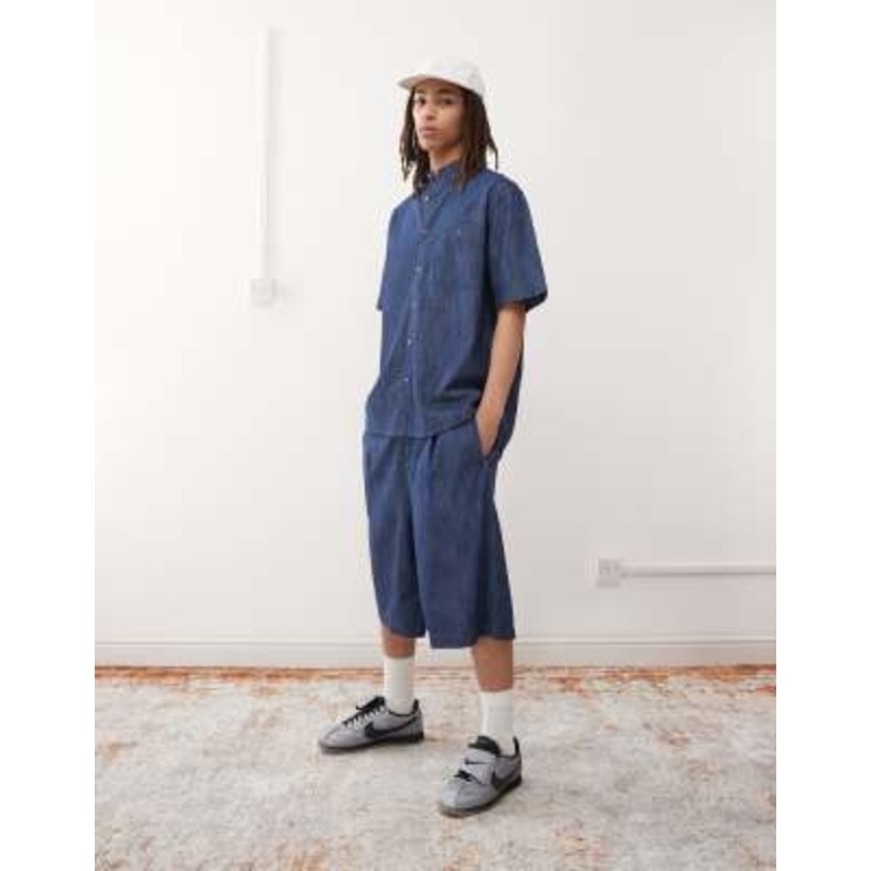 Reclaimed Vintage denim chambray set in mid blue