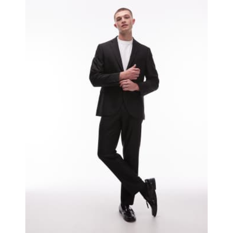 Topman slim suit black