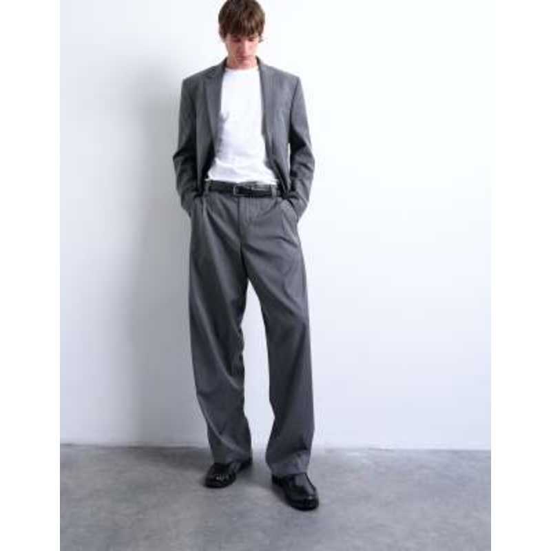 Topman suit set in charcoal pinstripes