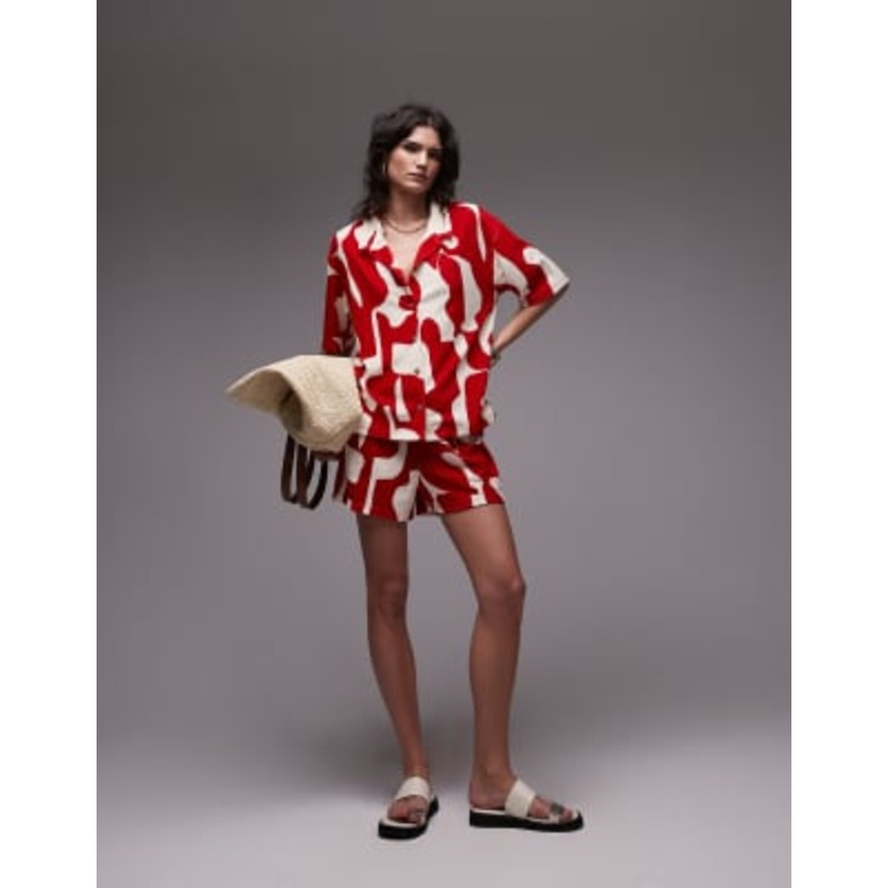Topshop abstract print terrycloth set in red