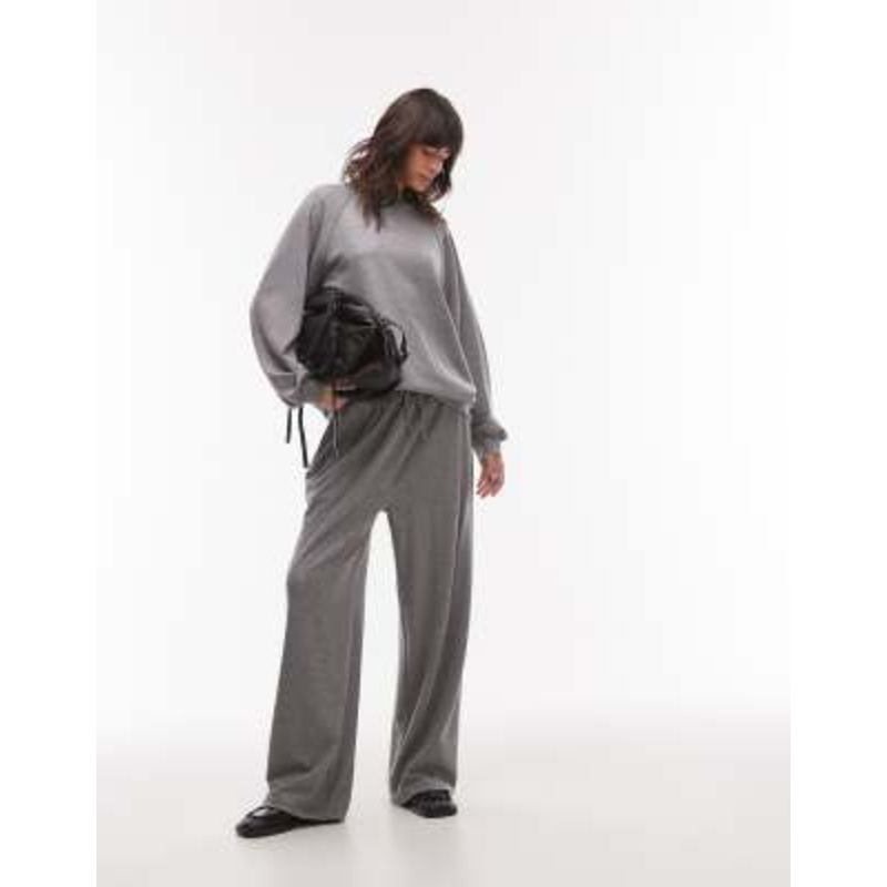 Topshop premium rib knit raglan sweat set in gray