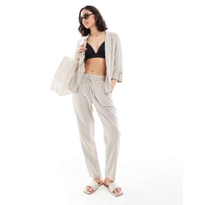 Vero Moda mix and match linen touch set in cream stripe