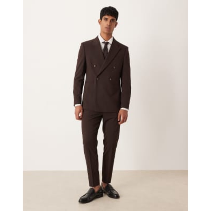 DESIGN brown double breasted regular suit set