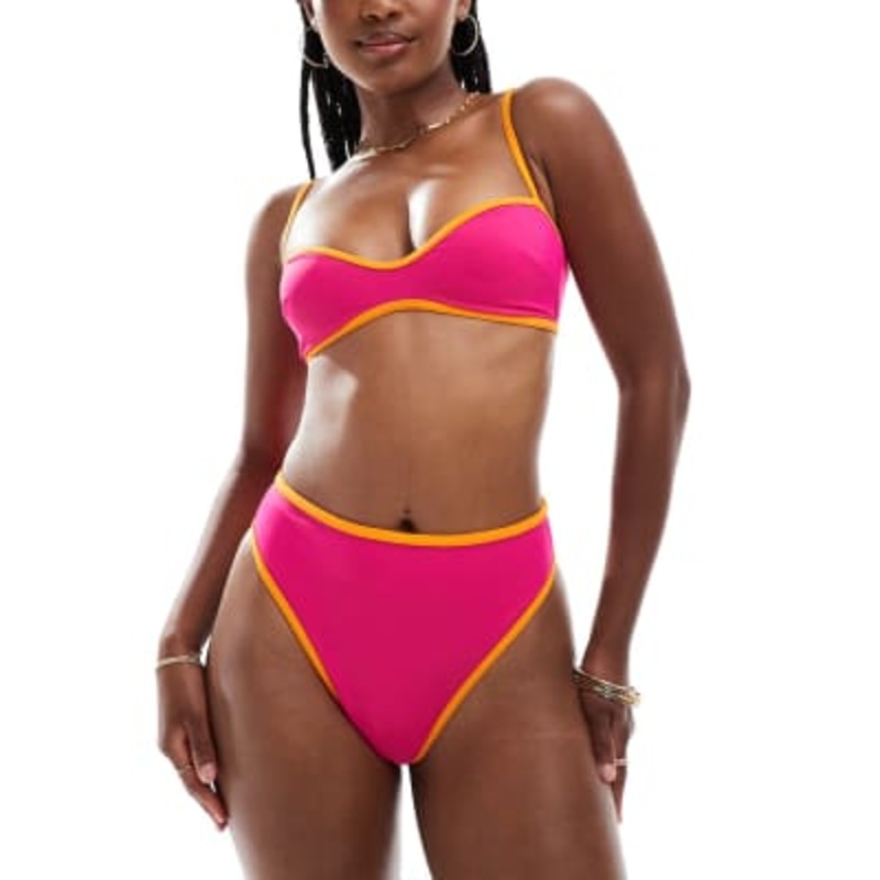 DESIGN contrast binding bikini in pink