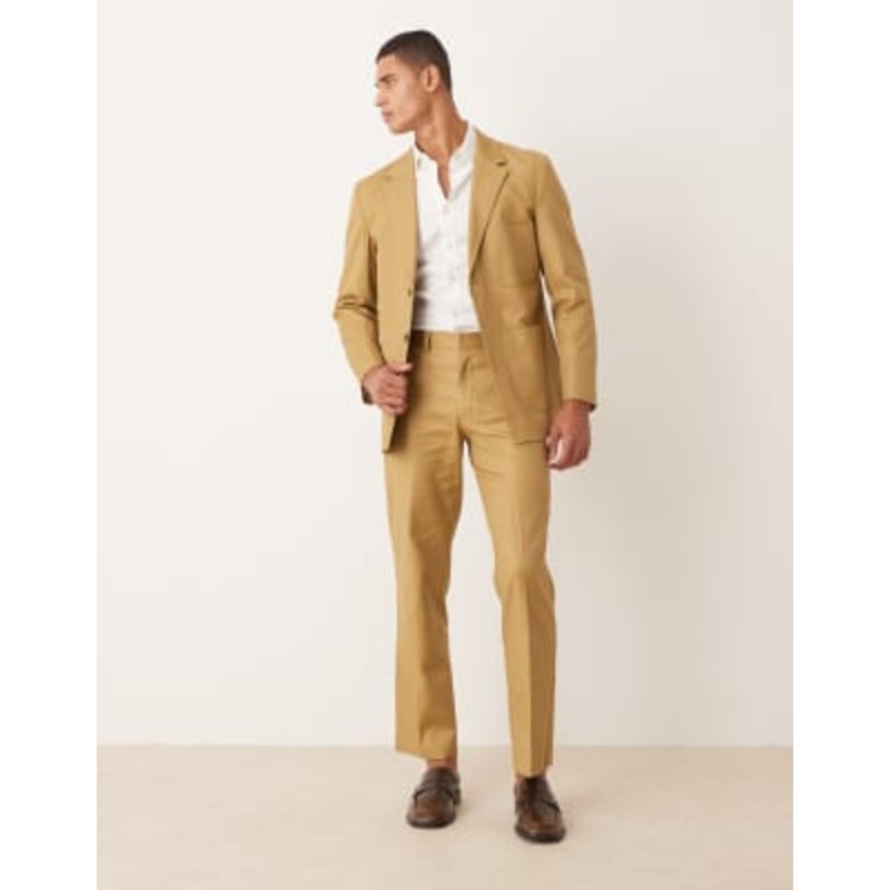 DESIGN cotton linen blend regular suit set in camel twill