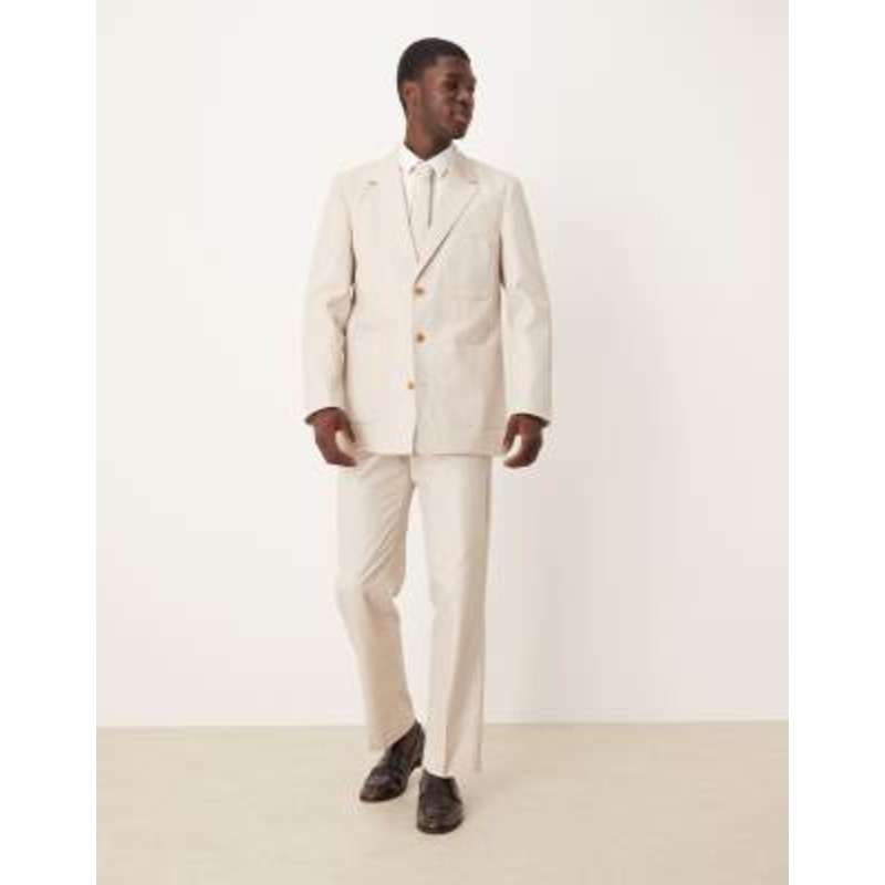 DESIGN cotton linen regular blend suit in stone twill