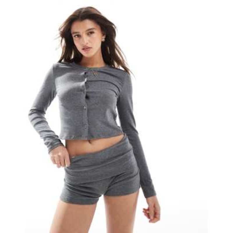 ONLY folded waistband knit set in gray melange