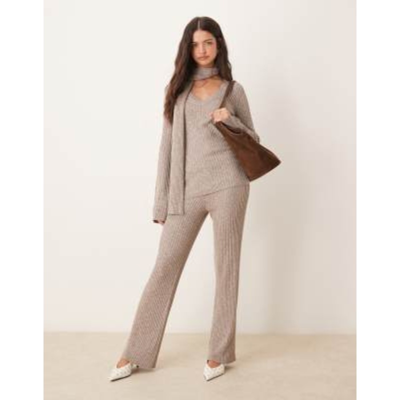 Pretty Lavish ribbed knit set in gray