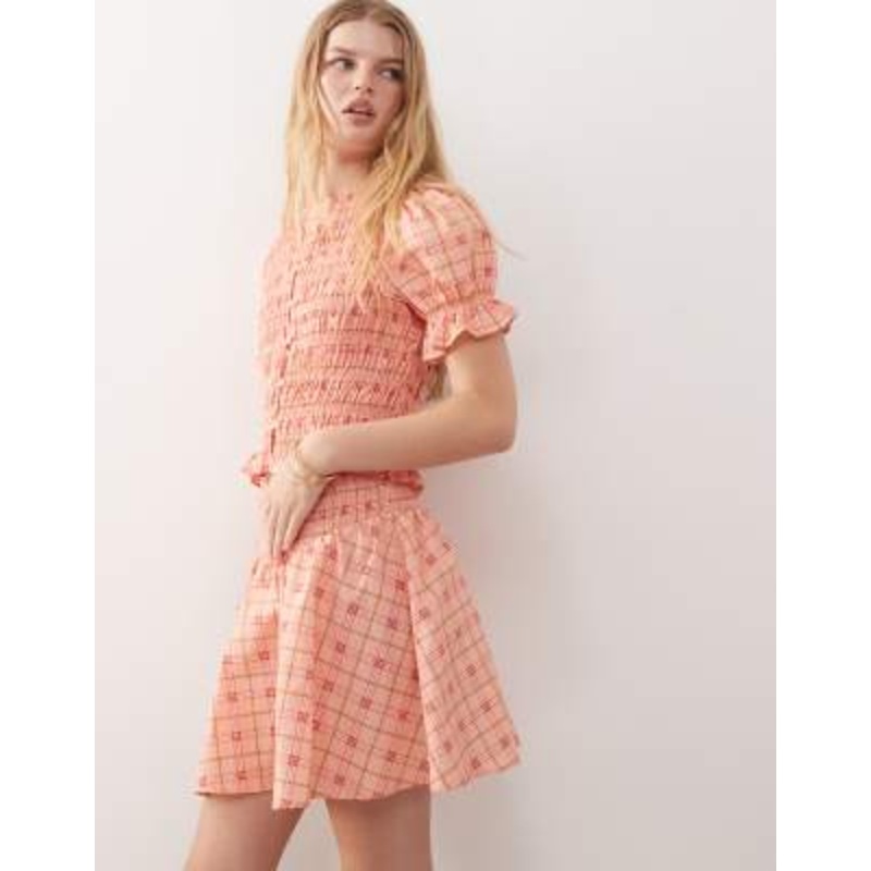 Reclaimed Vintage western set with shirring in pink plaid