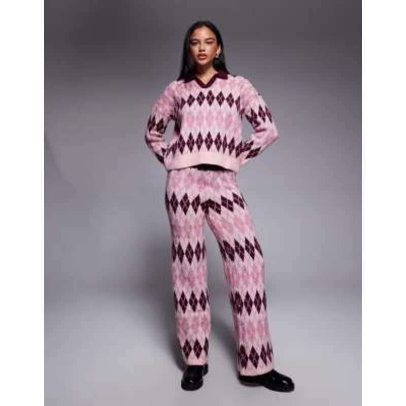 River Island argyle patterned knit set in pink