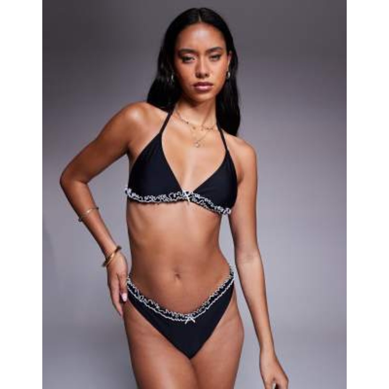 The Frolic exclusive contrast bow detail bikini top and bottoms set in black