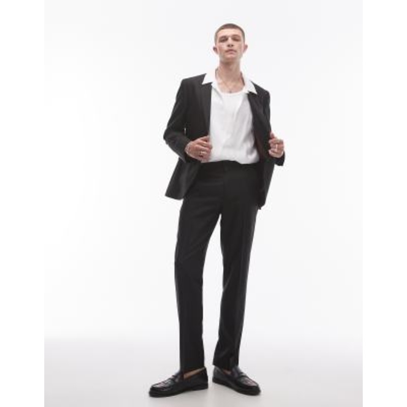 Topman pinstripe wool blend suit in charcoal