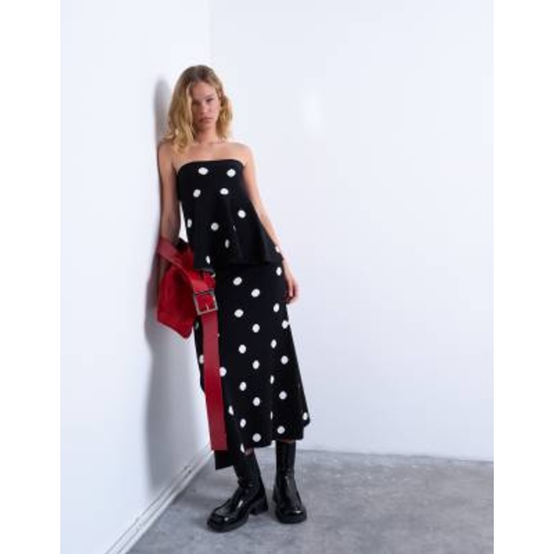Topshop compact knit set in polka dot