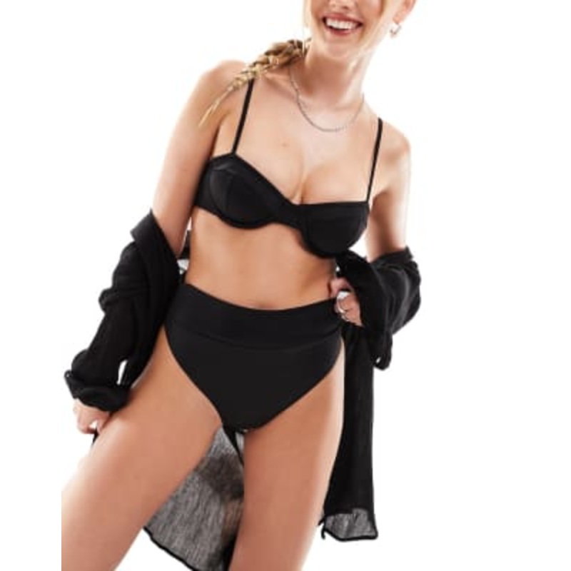 Weekday Zadie wire bikini bra top and bottoms set in black