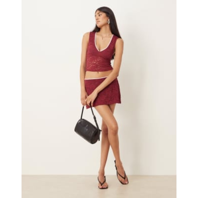 Motel lace top set in burgundy