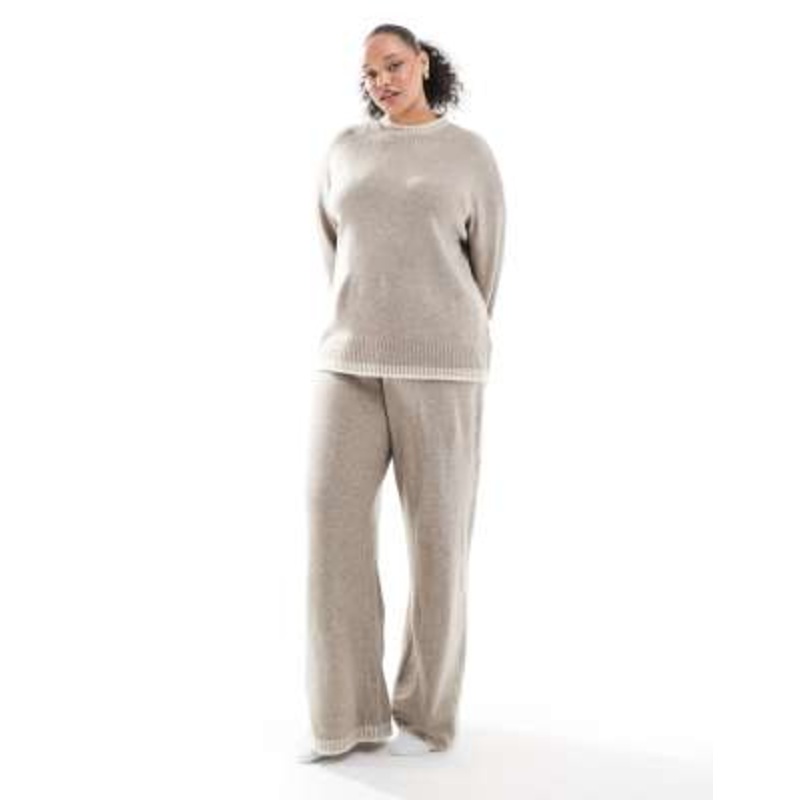 ONLY Curve knitted set with stitch hem detail in beige