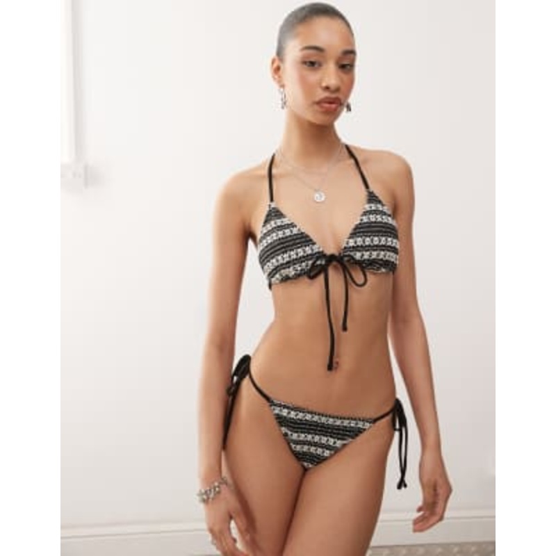 Reclaimed Vintage bikini set in black and white crochet