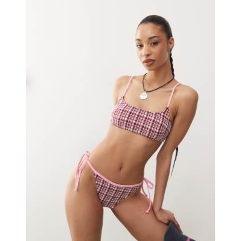 Reclaimed Vintage bikini set in pink seersucker gingham