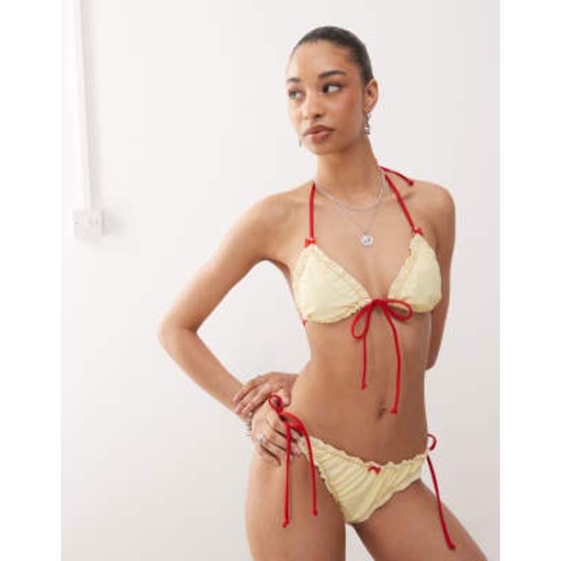 Reclaimed Vintage bikini set with ruffles in yellow and red