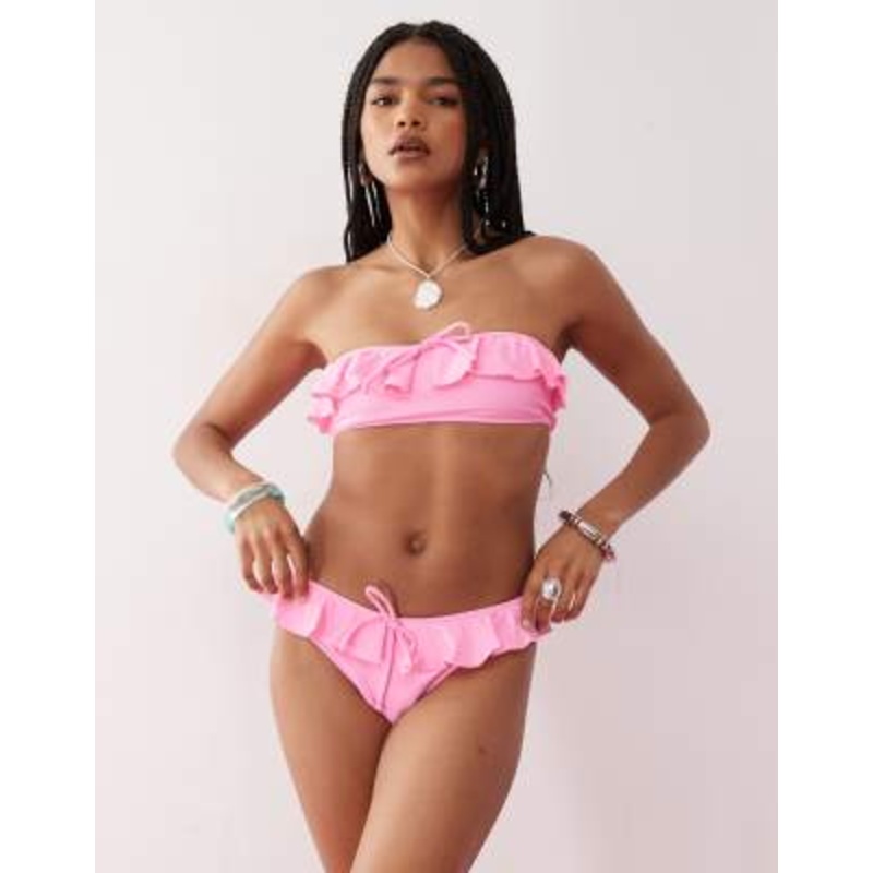 Reclaimed Vintage bikini with ruffles in pink