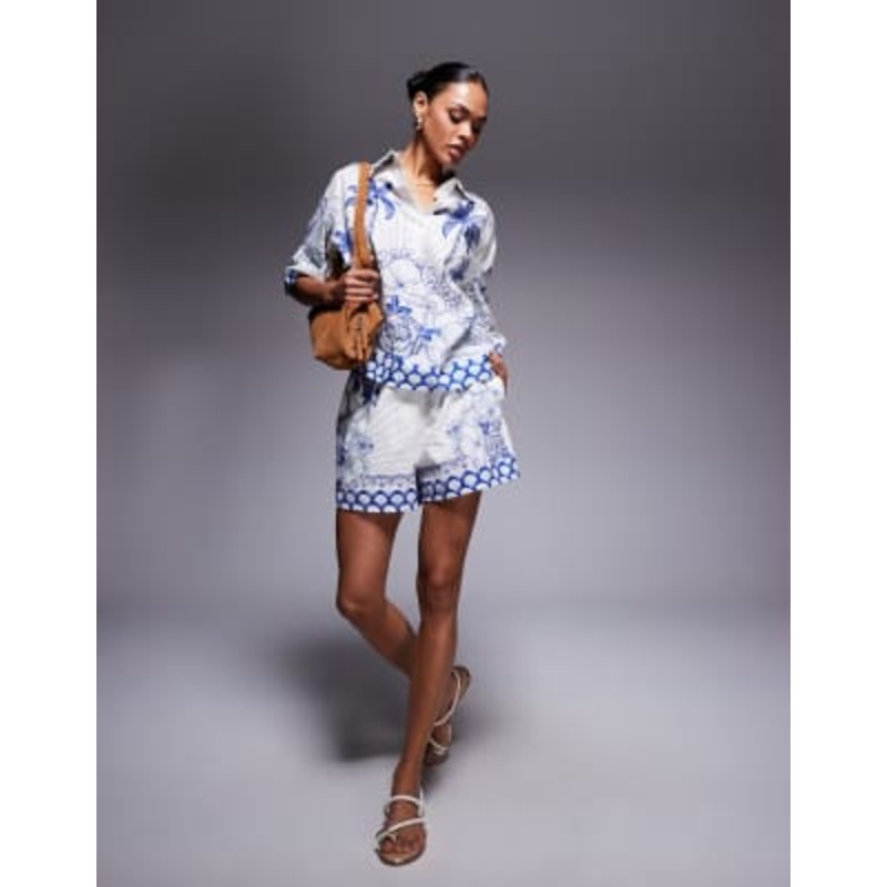 River Island boxy riviera print set in blue