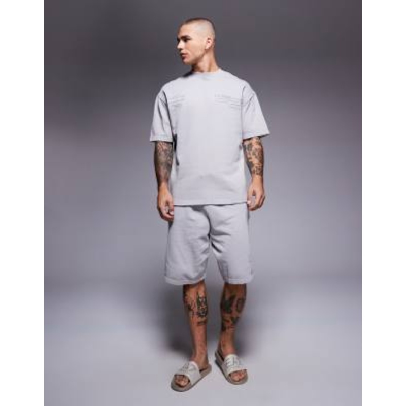 River Island nostalgic logo oversized set in washed light gray