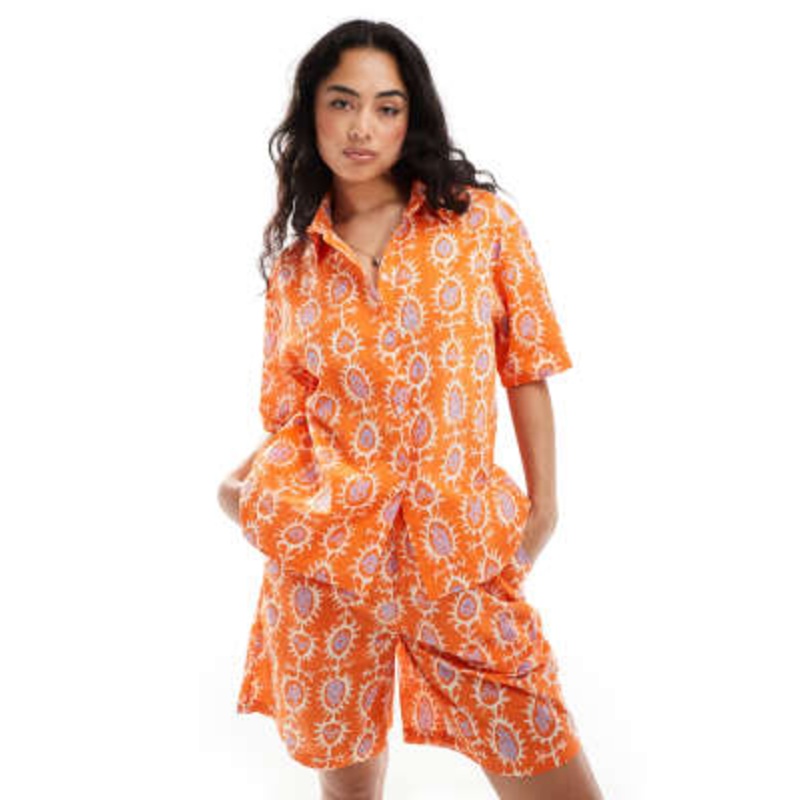 Sixth June printed linen set in orange