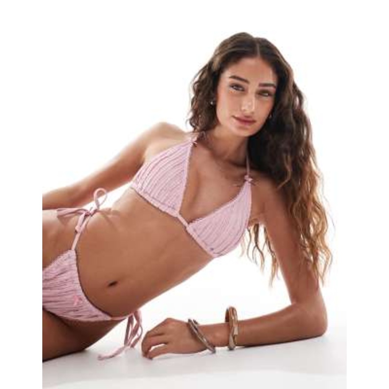 The Frolic exclusive triangle bow trim bikini top and bikini bottoms set in pink