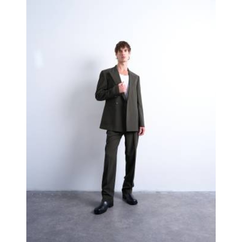 Topman relaxed wool touch suit set in green