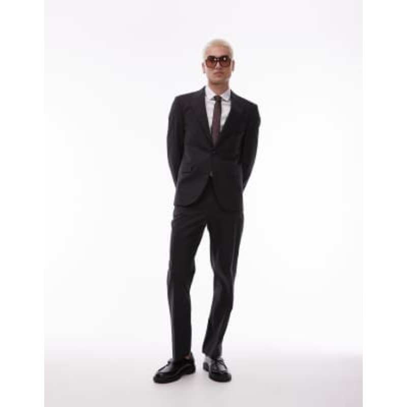 Topman single breasted linen blend suit in black