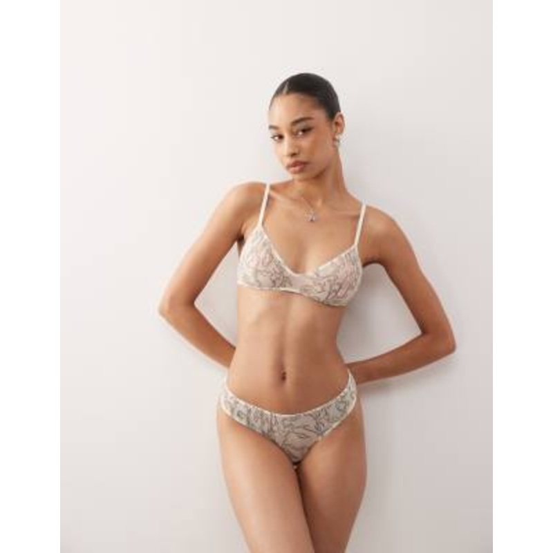 Weekday mesh lace scoop triangle bralette and 2-pack thongs in off-white