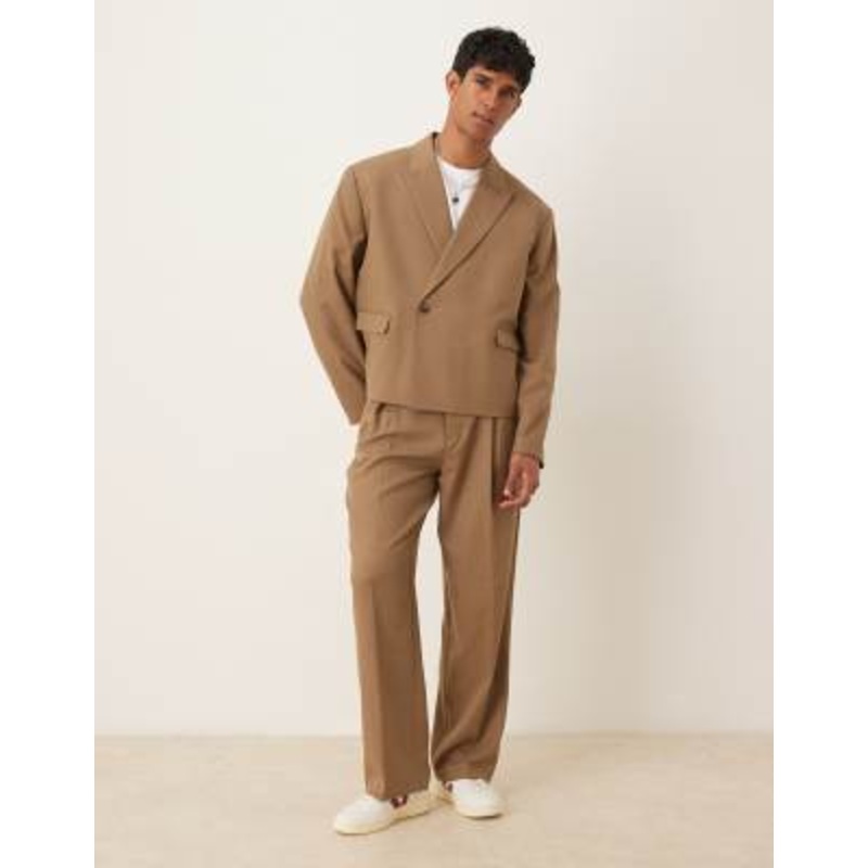 DESIGN boxy suit set in wool look brown