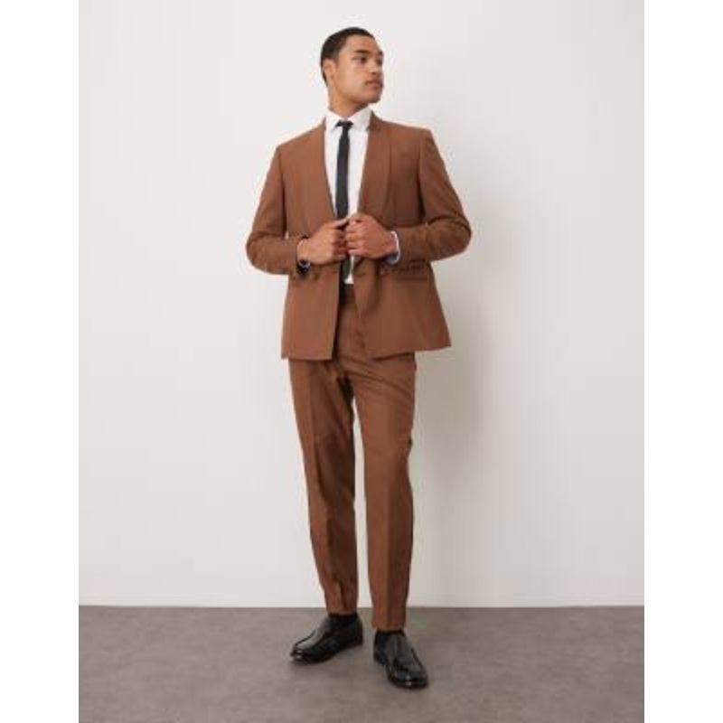 DESIGN cotton linen blend regular suit set in brown