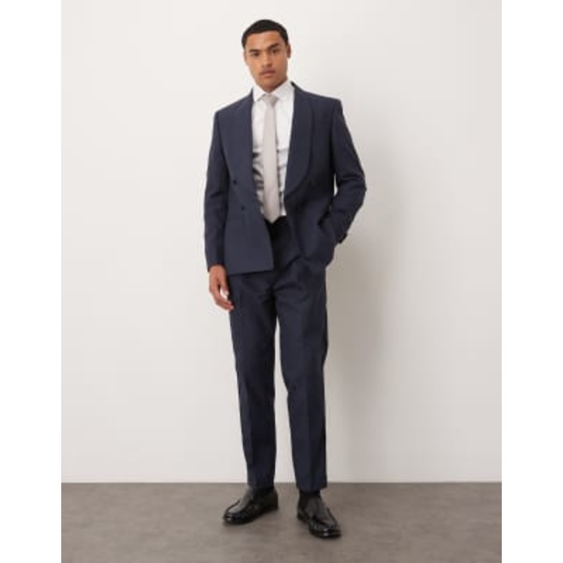 DESIGN cotton linen blend regular suit set in navy