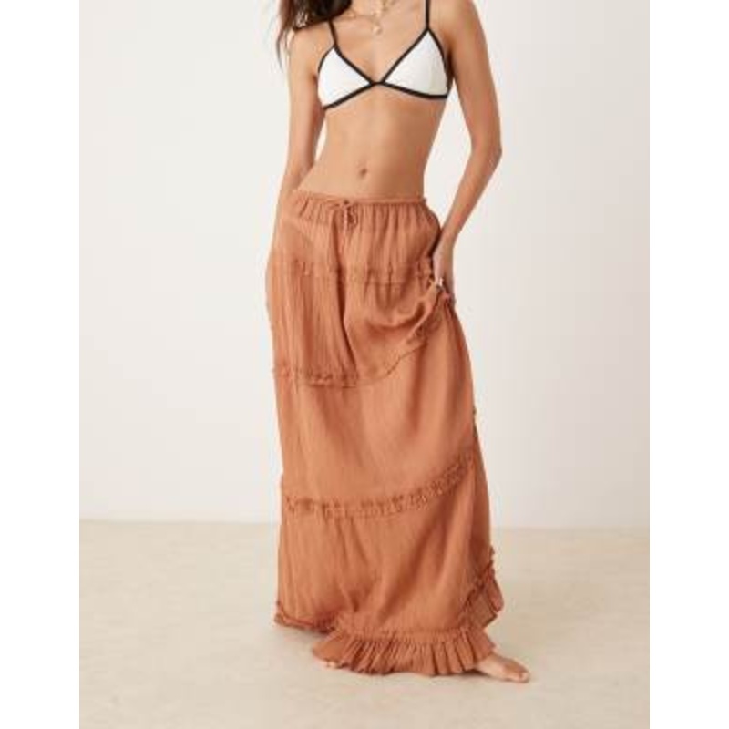 DESIGN crinkle ruffle beach set in tobacco brown