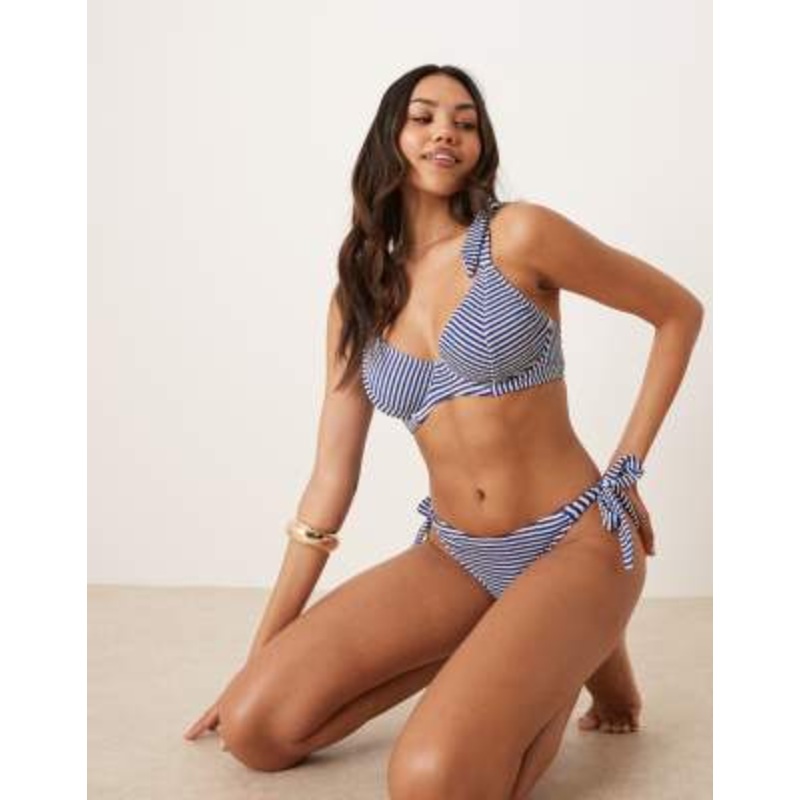 Peek & Beau Fuller Bust stripe crinkle bikini in navy and white