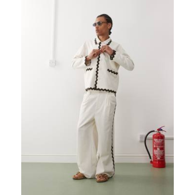 Reclaimed Vintage limited edition linen suit set with scallop taping