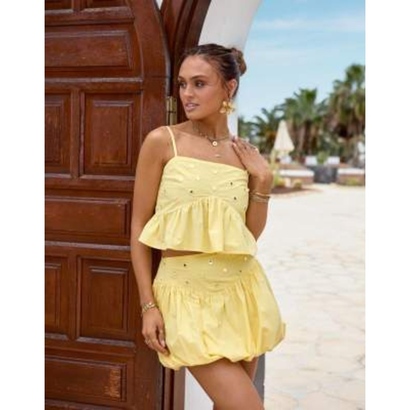 South Beach x Misha Grimes mirrored frill beach set in yellow